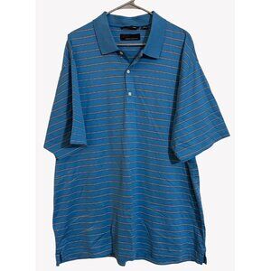 Greg Norman Polo Shirt Mens XXL Blue Pinstripe Shark Tag Golf Casual
